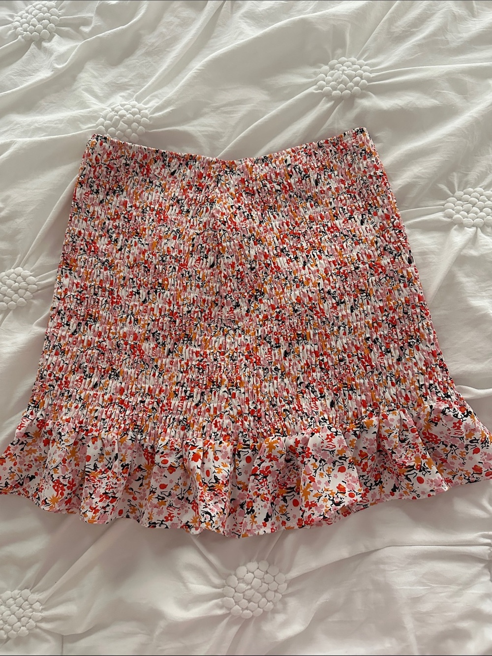 Smocked Floral Ruffle Mini Skirt in Pink